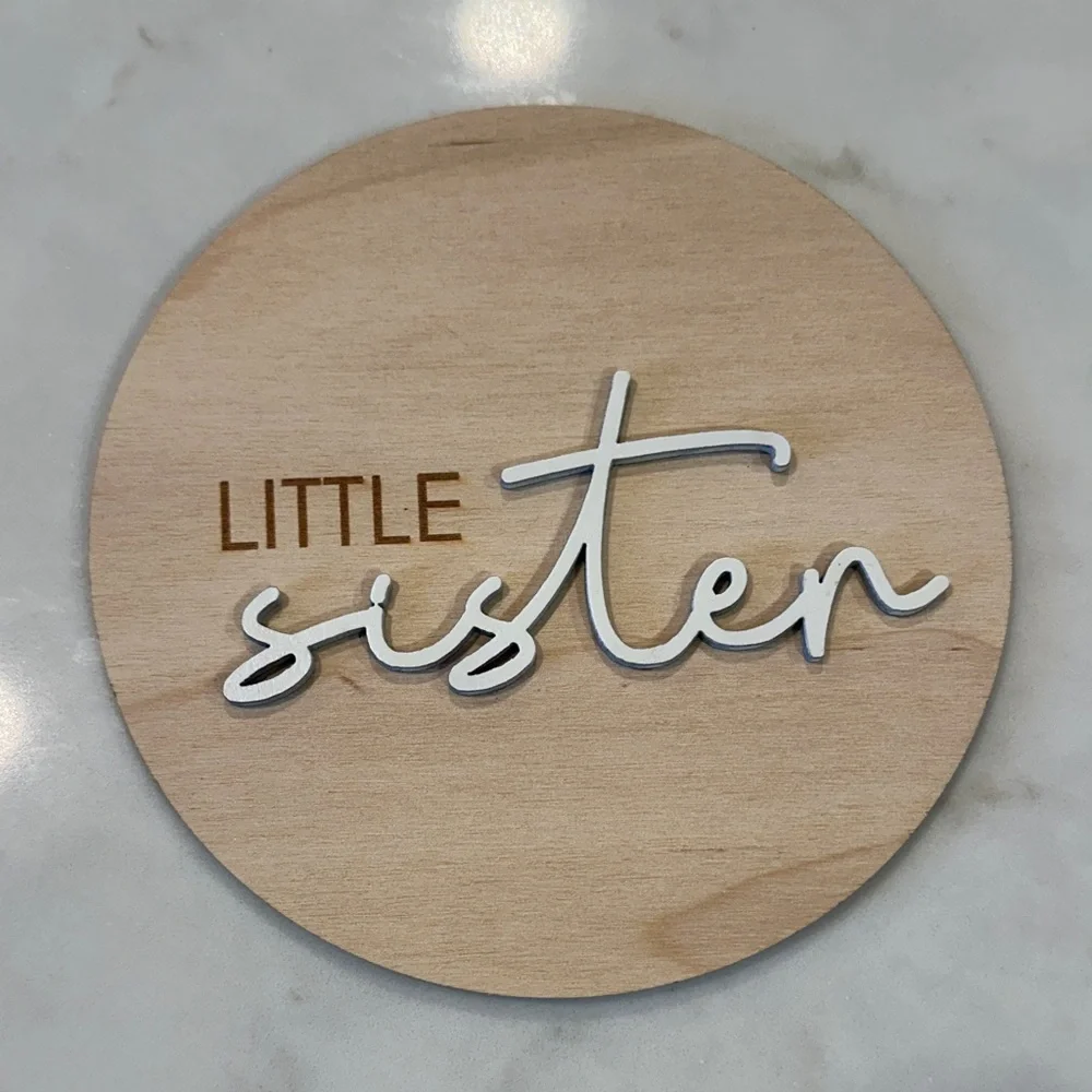 Little Sister Wooden Wall Sign - Natural Wood with White Script